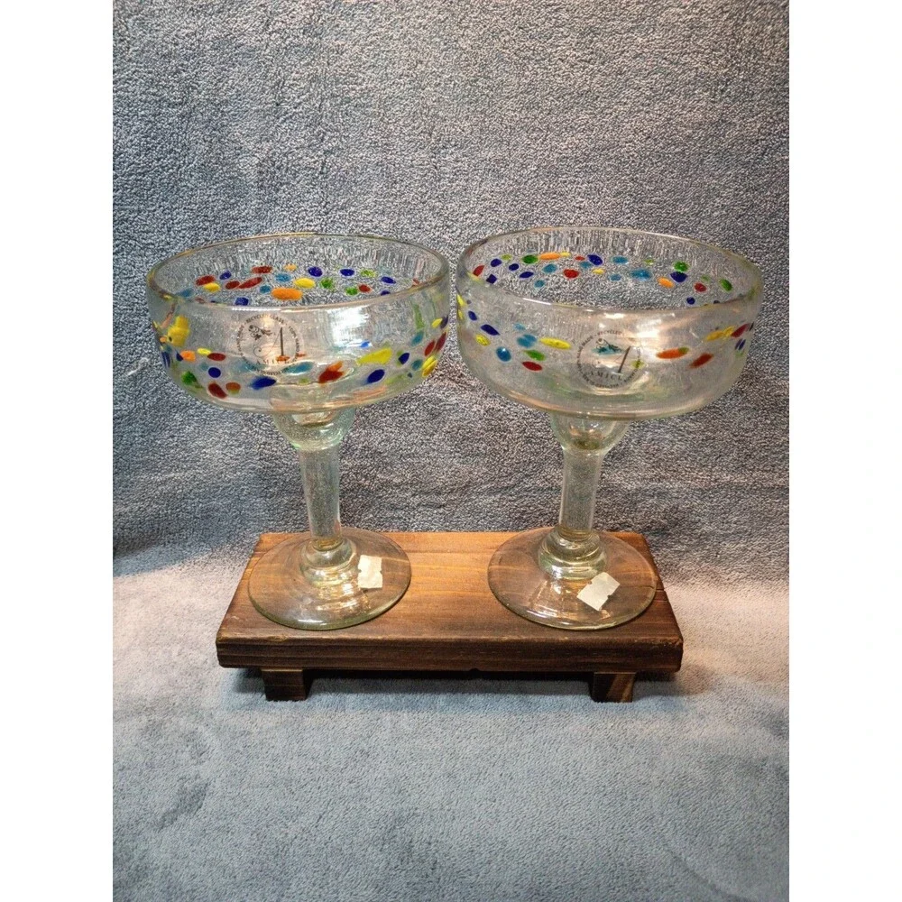 Handmade Mexican Recycled Glass Margarita Glasses Set of 4 Amici Confetti